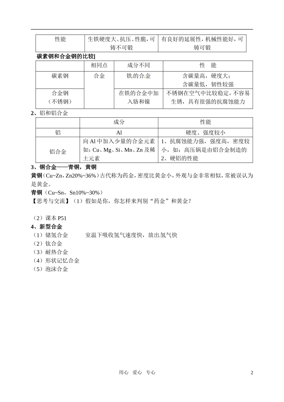 高中化学 《合金》教案（1） 新人教版选修1_第2页