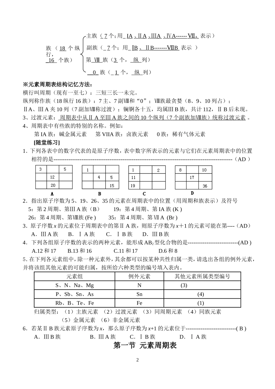 高中化学 1.1《元素周期表》教案 新人教版必修2_第2页