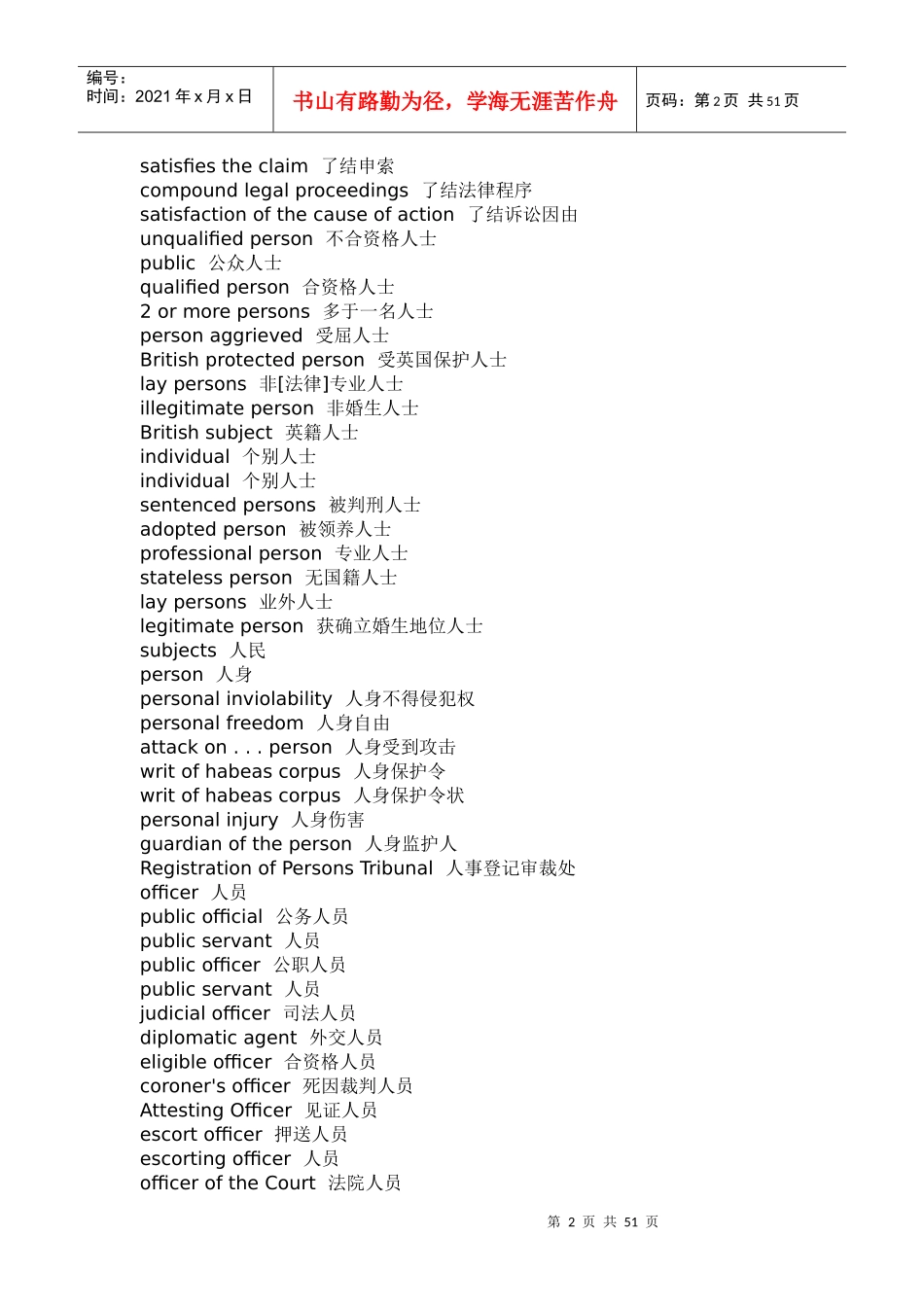 很全的一版法律英语词汇(中英)_第2页
