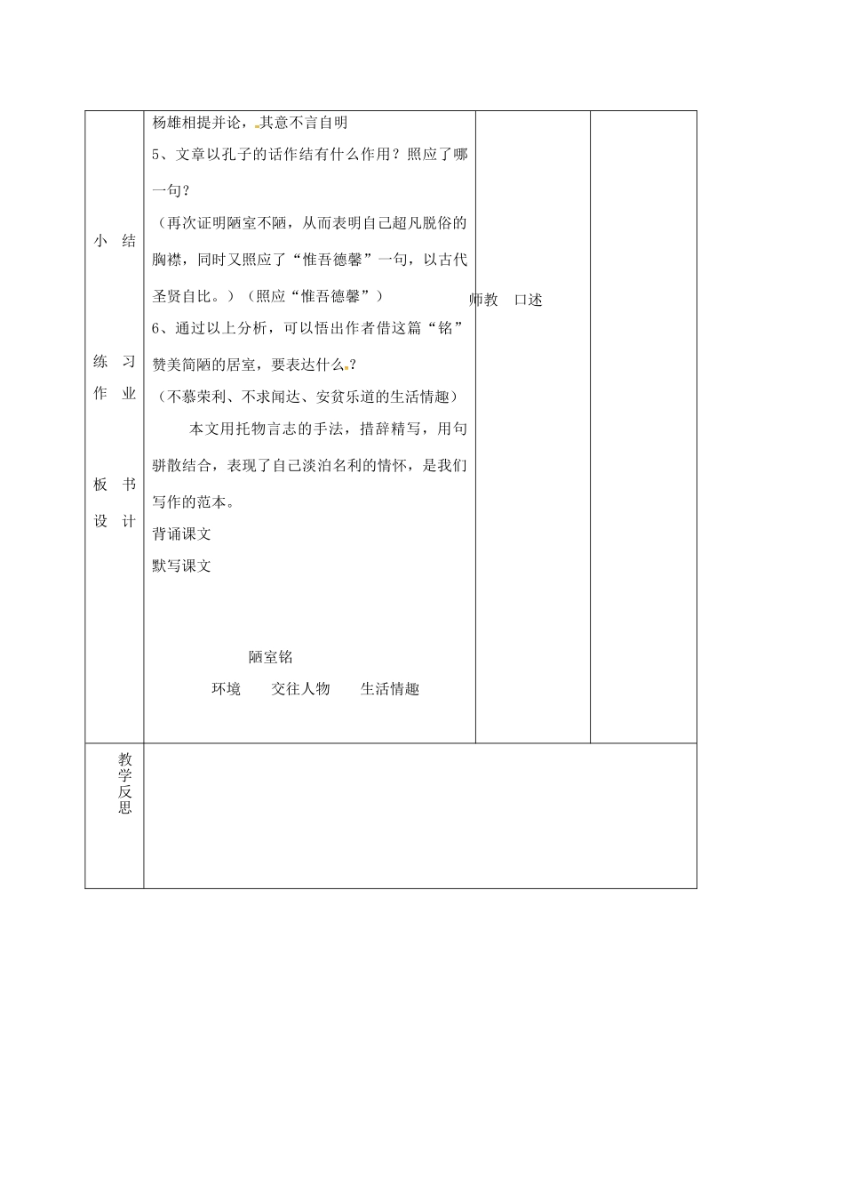 （秋季版）吉林省长春市七年级语文上册 20 陋室铭复习教案 长春版-长春版初中七年级上册语文教案_第3页