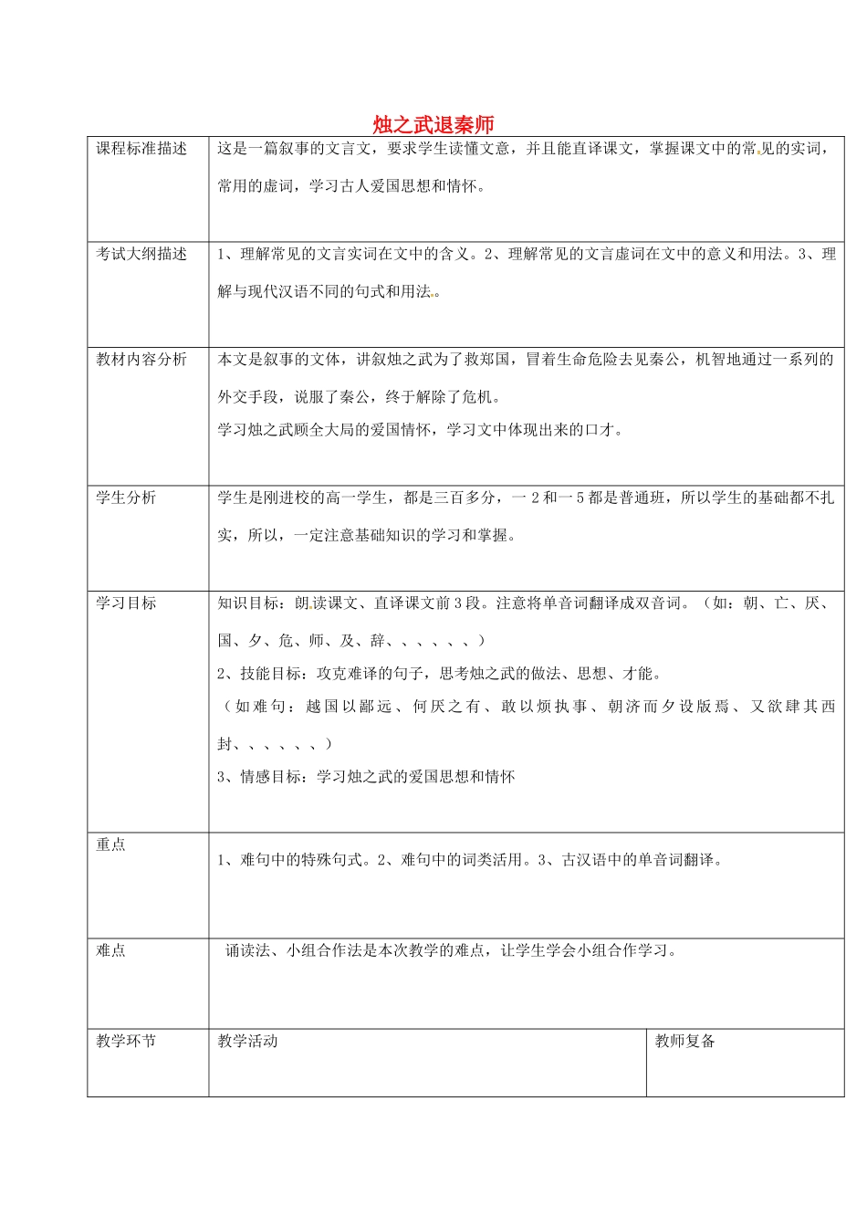 高中语文 第4课《烛之武退秦师》教学设计1 新人教版必修1-新人教版高一必修1语文教案_第1页