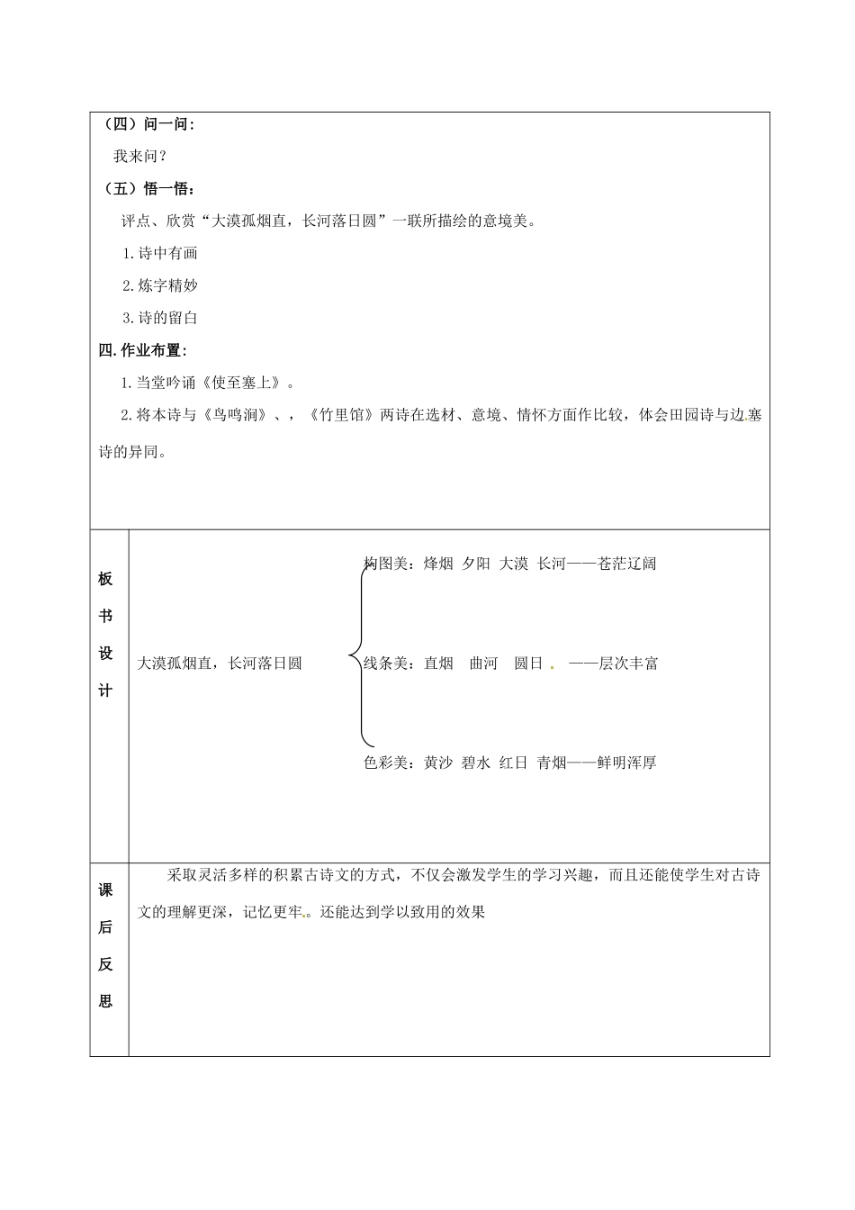 北京市大兴区魏善庄中学七年级语文上册 第六单元 第21课 唐诗四首《使至塞上》教案 北京课改版_第3页
