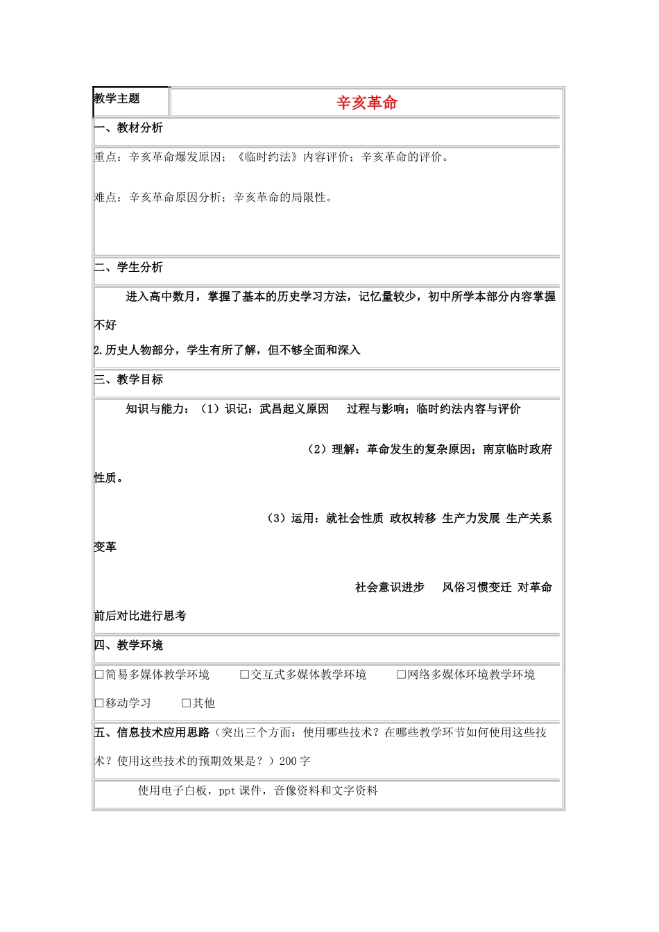高中历史 第15课 辛亥革命教案12 岳麓版必修1-岳麓版高一必修1历史教案_第1页