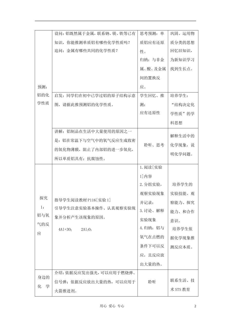 高中化学 第4章 元素与材料世界 第2节 铝 金属材料教案（1） 鲁科版必修1_第2页