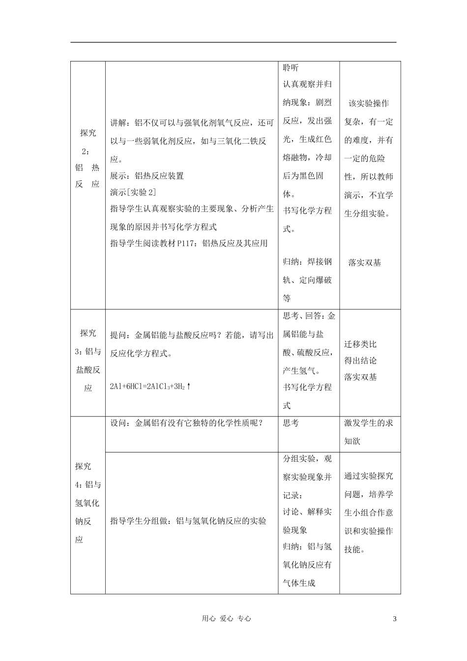 高中化学 第4章 元素与材料世界 第2节 铝 金属材料教案（1） 鲁科版必修1_第3页