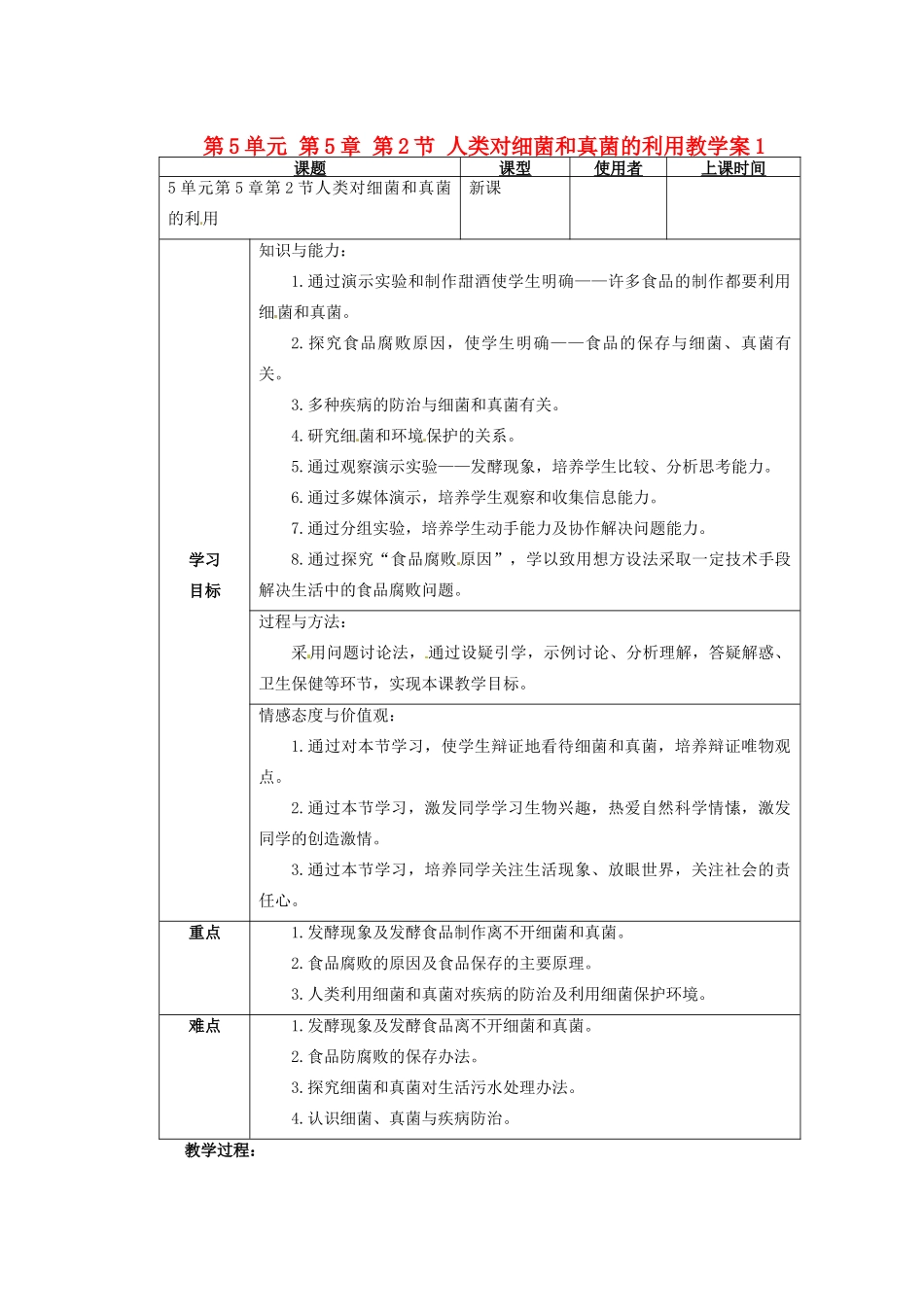重庆市巴南区马王坪学校八年级生物上册 第5单元 第5章 第2节 人类对细菌和真菌的利用教学案1 新人教版_第1页