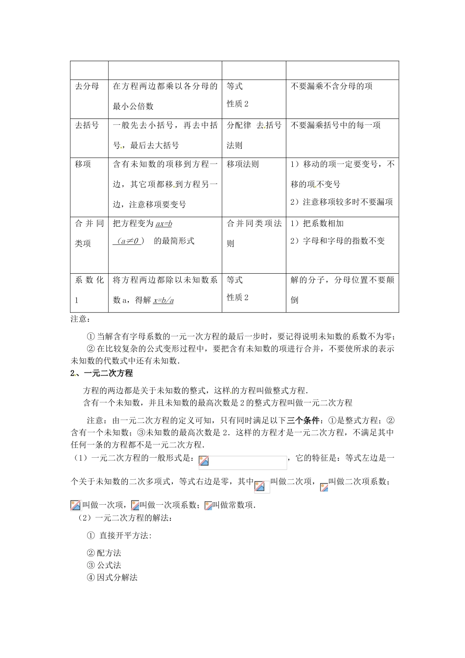 新疆乌鲁木齐县第一中学初中数学《方程与方程组》教案 _第2页