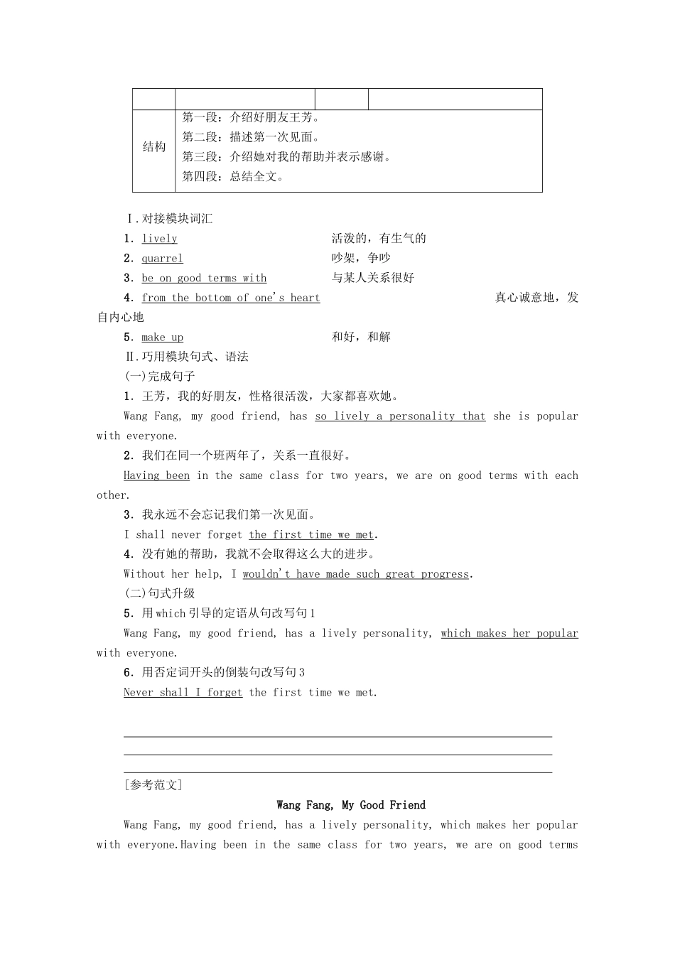 高中英语 Module 3 Interpersonal Relationships -- Friendship Section Ⅴ Guided Writing（教师用书）教案 外研版选修6-外研版高二选修6英语教案_第2页