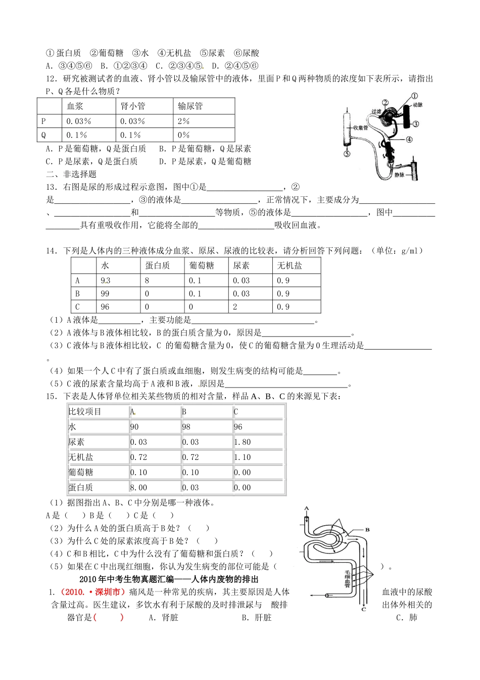 山东省淄博市临淄区第八中学七年级生物下册 第五章 人体内废物的排出教案+测试题（无答案） 新人教版_第3页