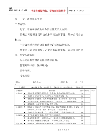 岗位工作内容和年度定性考核指-法律事务主管