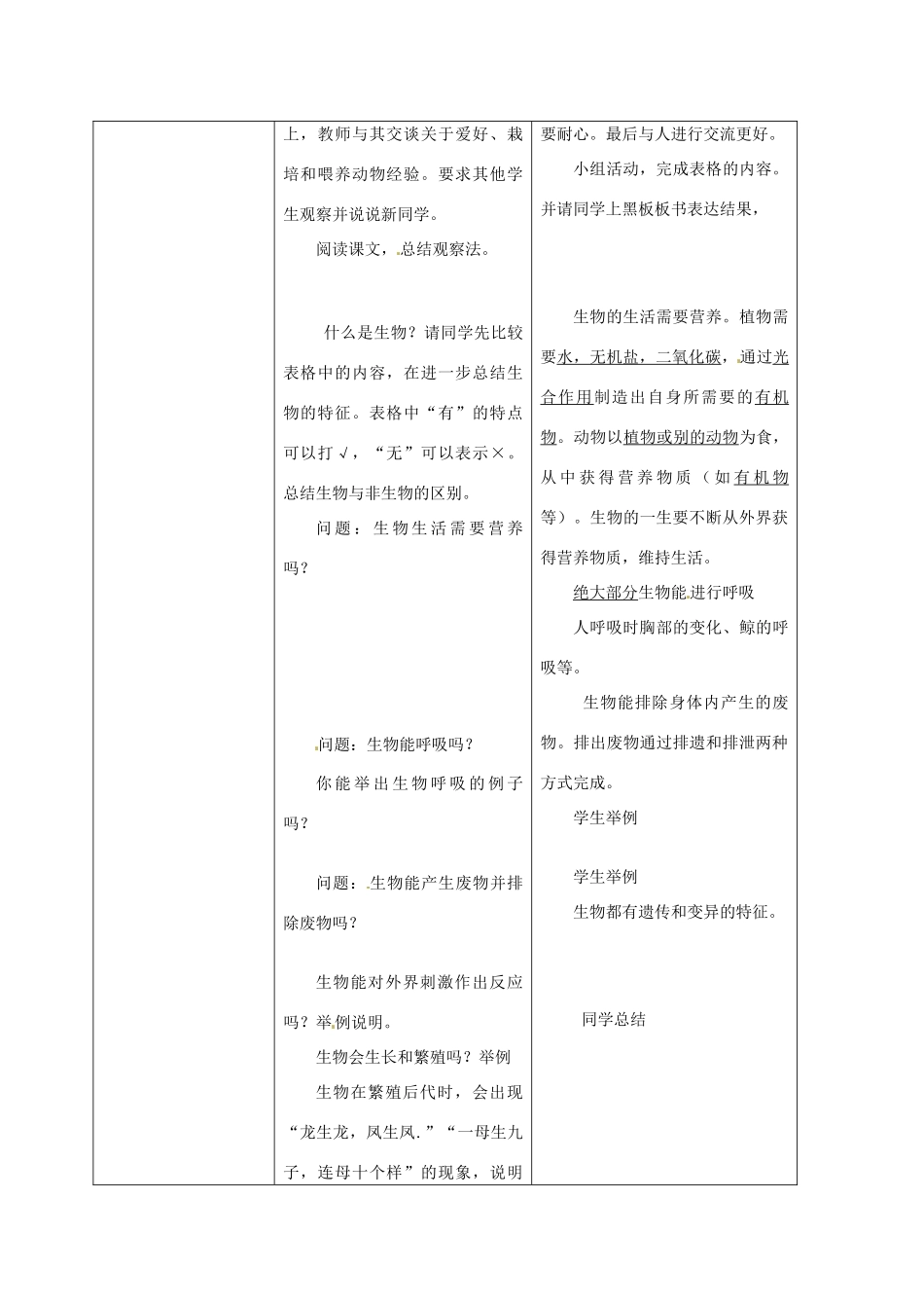 云南省师范大学五华区实验中学七年级生物上册 1.1.1 生物的特征教学设计 （新版）新人教版_第2页