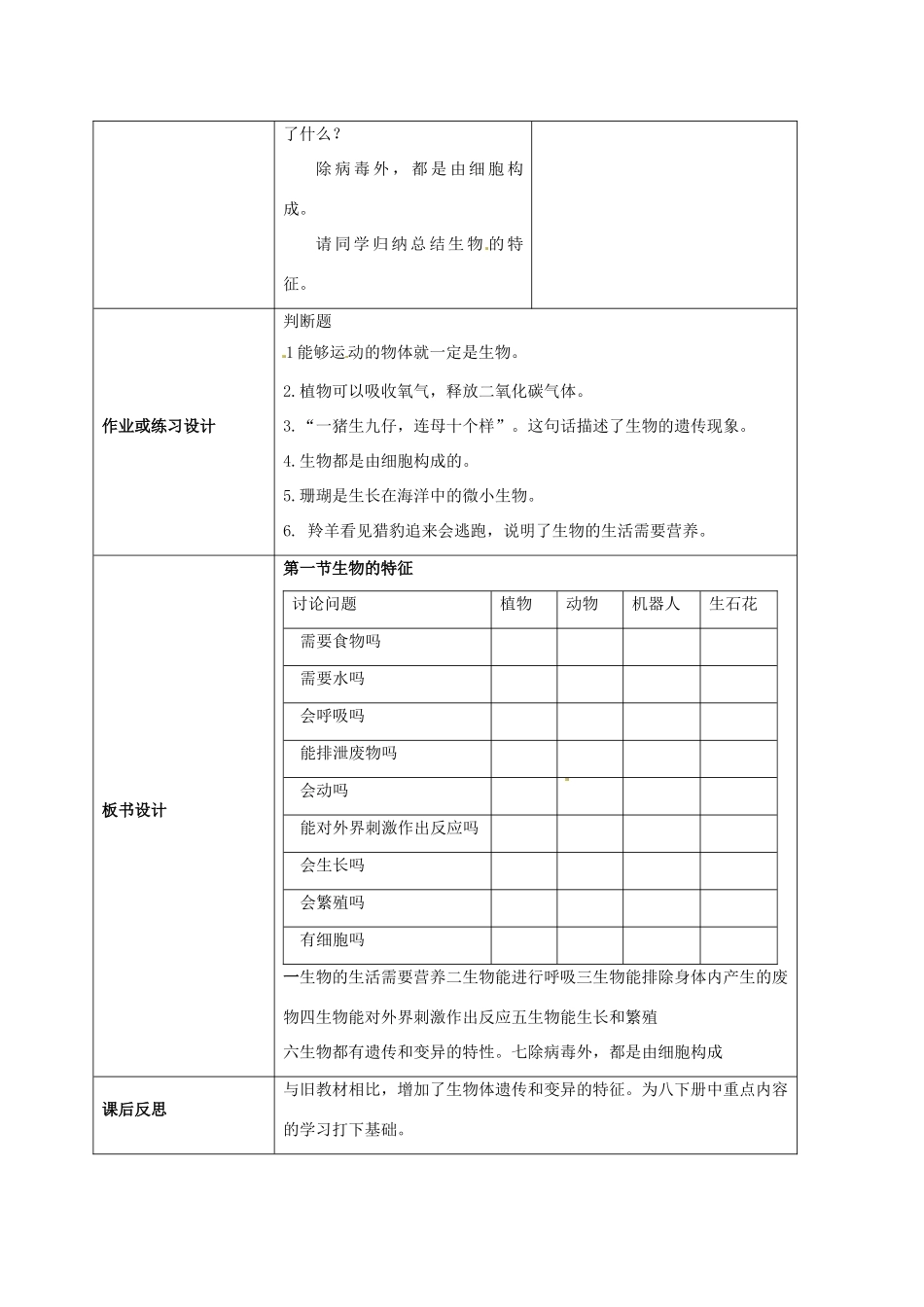 云南省师范大学五华区实验中学七年级生物上册 1.1.1 生物的特征教学设计 （新版）新人教版_第3页