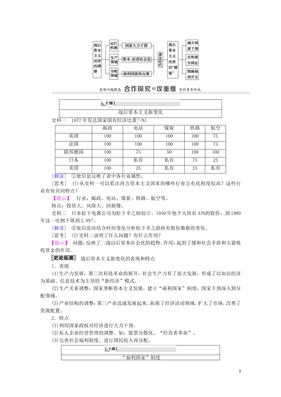 高中历史 第3单元 各国经济体制的创新和调整 第16课 战后资本主义经济的调整教师用书 岳麓版必修2-岳麓版高一必修2历史教案_第3页