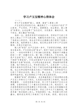 学习卢玉宝精神心得体会