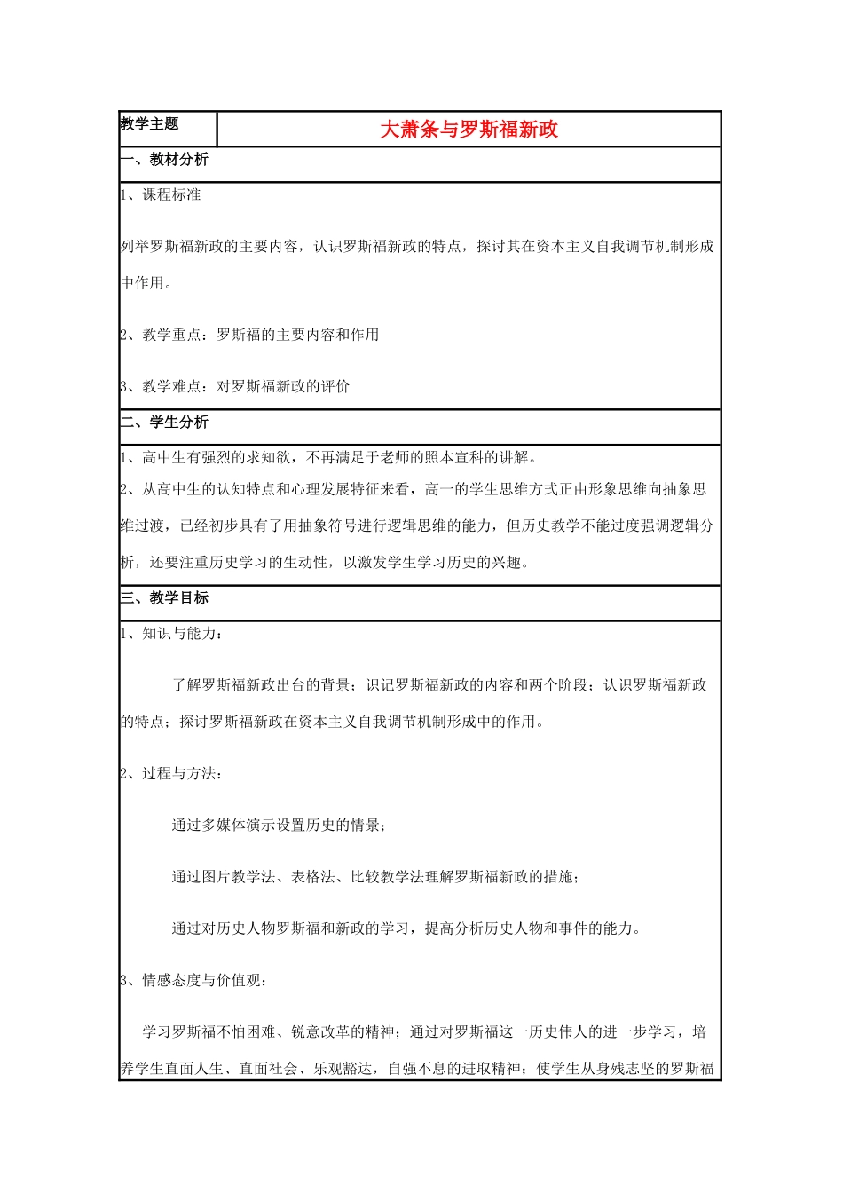 高中历史 第15课 大萧条与罗斯福新政教案8 岳麓版必修2-岳麓版高一必修2历史教案_第1页
