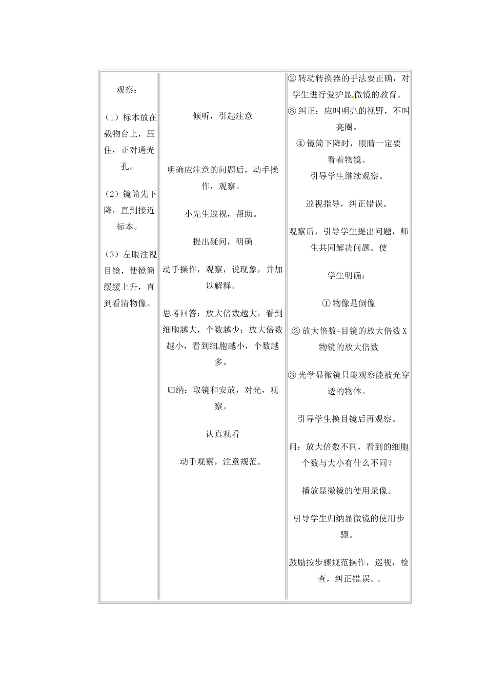 陕西省神木县大保当初级中学七年级生物上册《第二单元 第一章 第一节 练习使用显微镜》教学案 新人教版_第3页