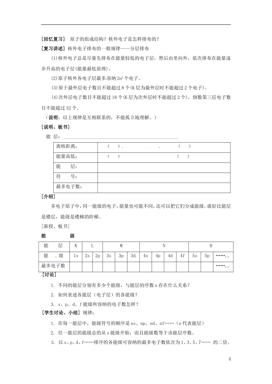 高中化学 1.1《原子结构》（第1课时）教学设计 新人教版选修3_第2页