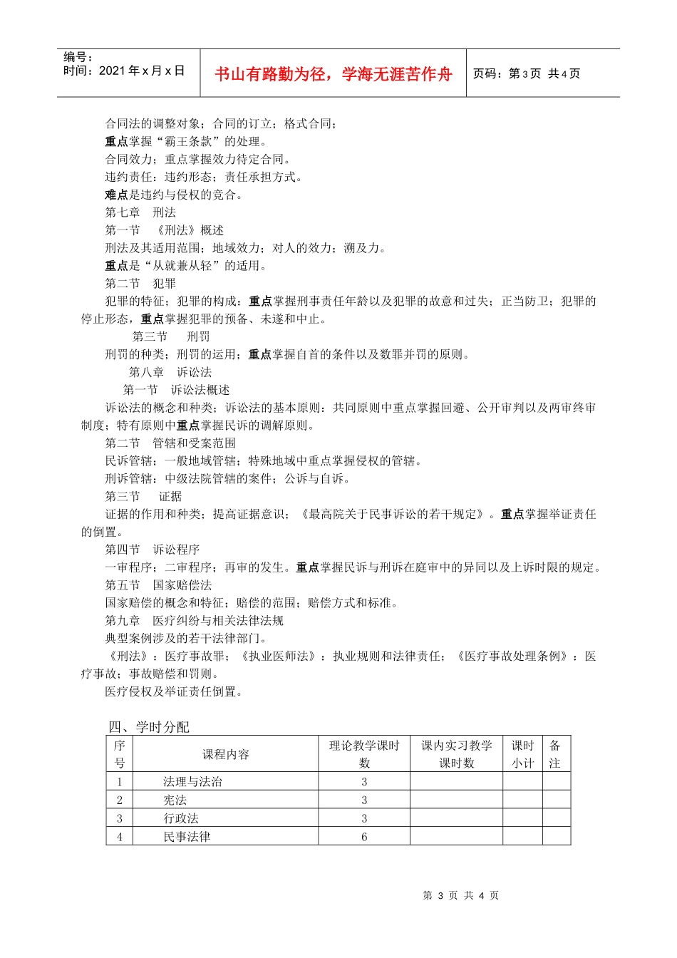 《法律基础》教学大纲学时：36专业：临床医学1、课_第3页
