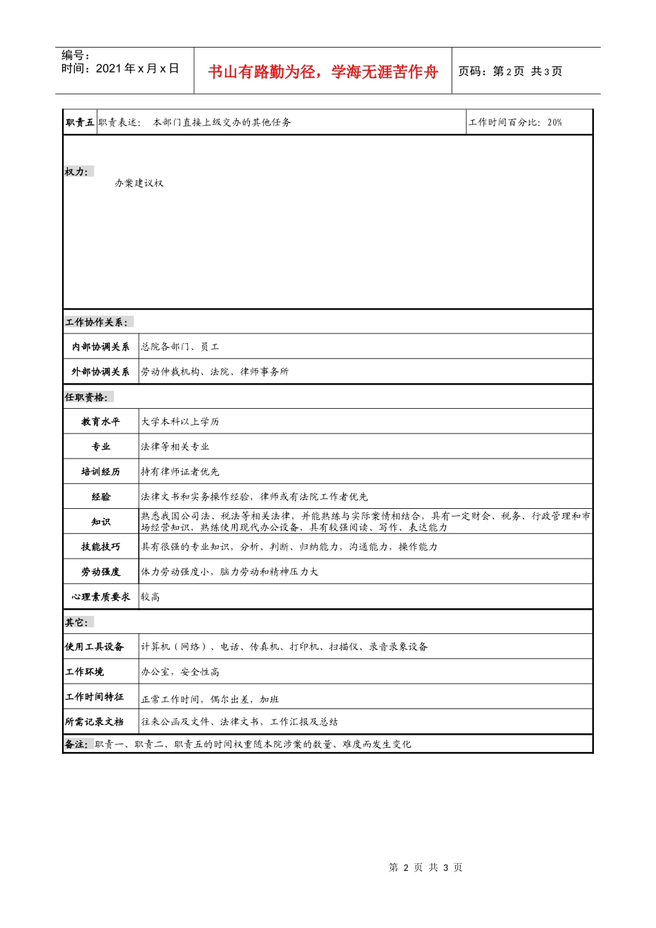 某勘测设计研究院法律专干职务说明书_第2页