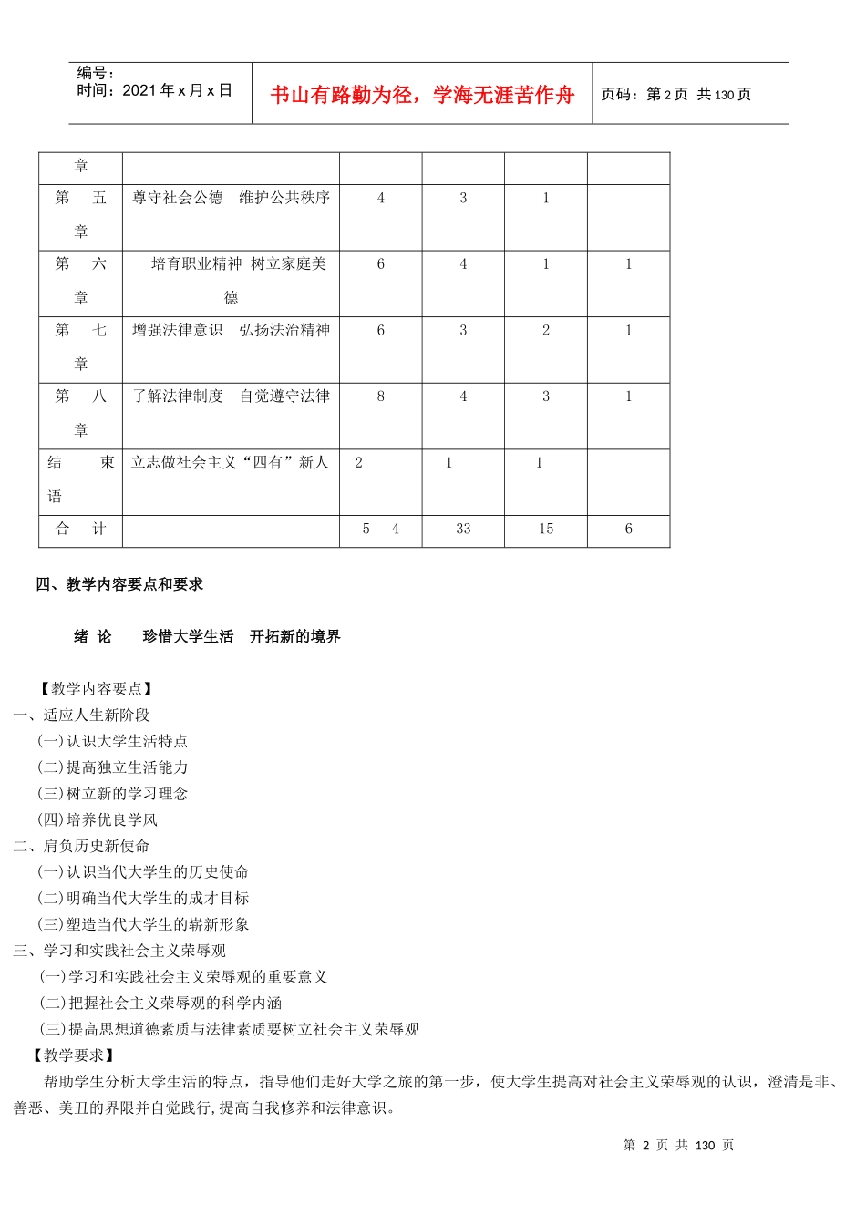 思想道德修养与法律基础课程教学大纲_第2页