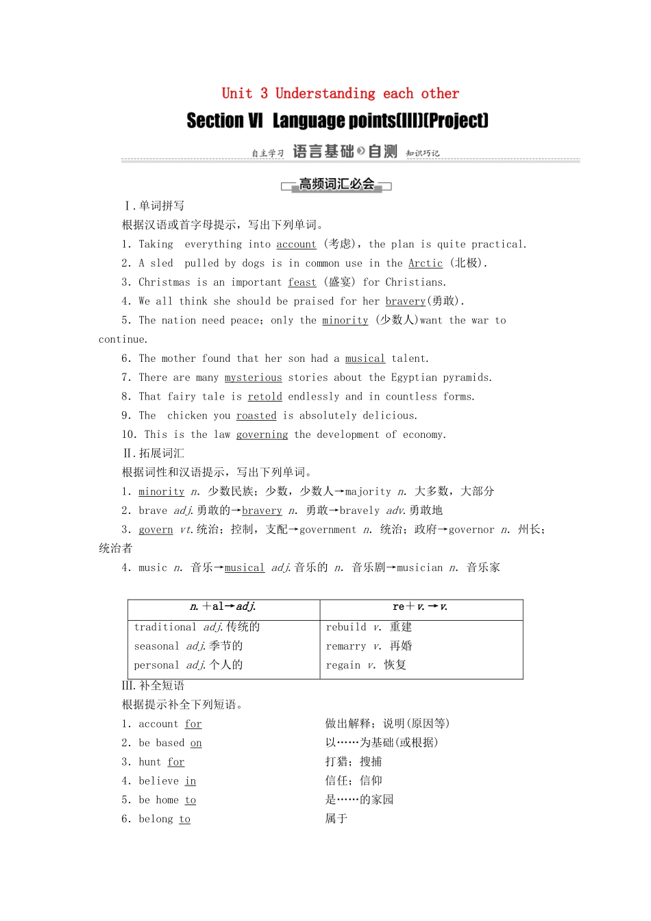 高中英语 Unit 3 Understanding each other Section Ⅵ Language points（Ⅲ）（Project）（教师用书）教案 牛津译林版选修6-牛津版高二选修6英语教案_第1页