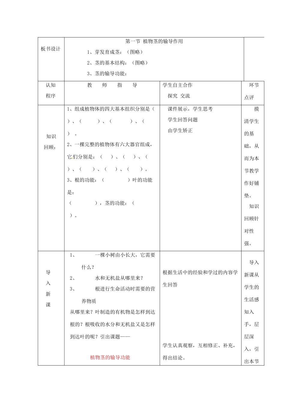 生物：第5章第4节植物茎的输导功能教案（苏教版七年级上）_第2页