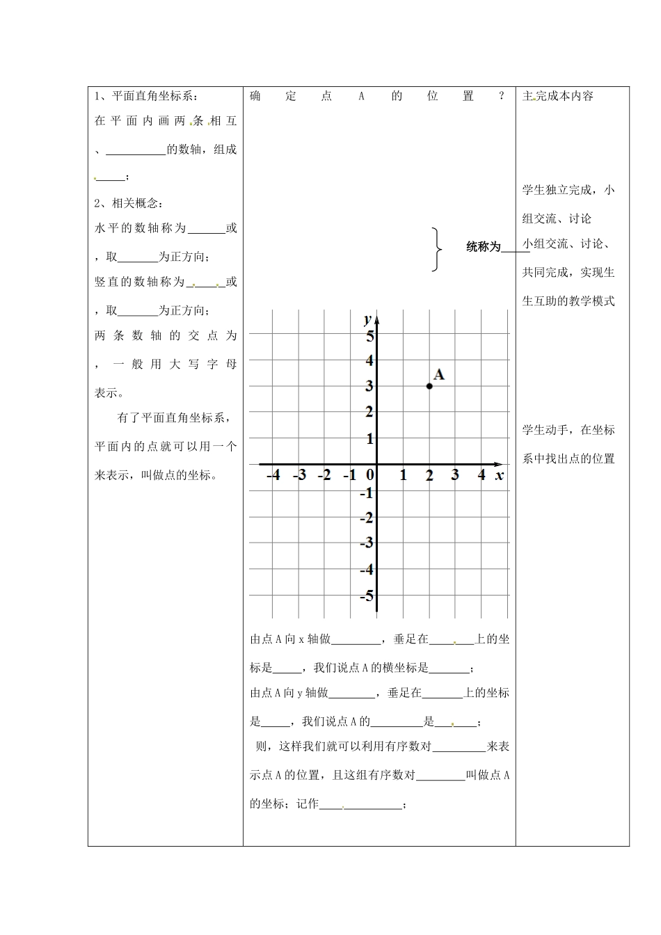 重庆市永川区第五中学校七年级数学下册 7.1.2 平面直角坐标系教案1 （新版）新人教版_第2页