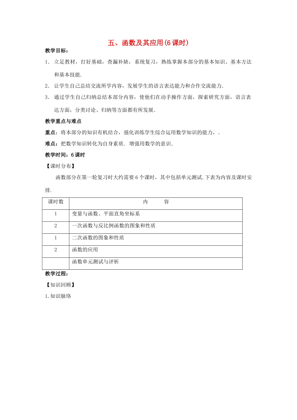 中考数学第一轮总复习 五、函数及其应用教案 人教新课标版_第1页