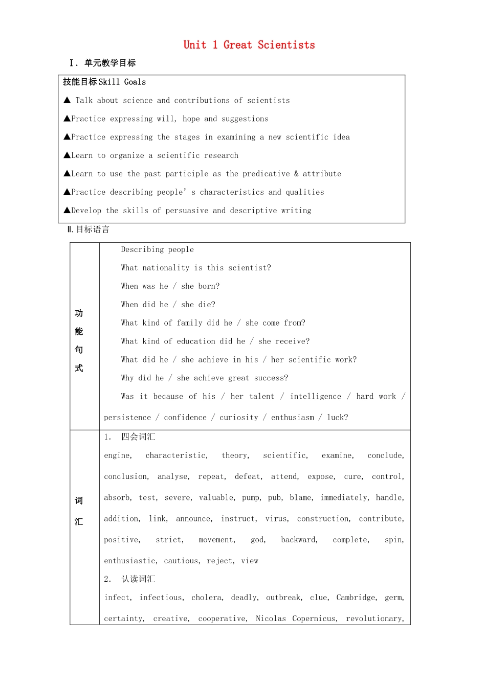 高中英语 Unit 1 Great scientists Period 7 Revision-summing up and learning tips教学设计 新人教版必修5-新人教版高二必修5英语教案_第1页