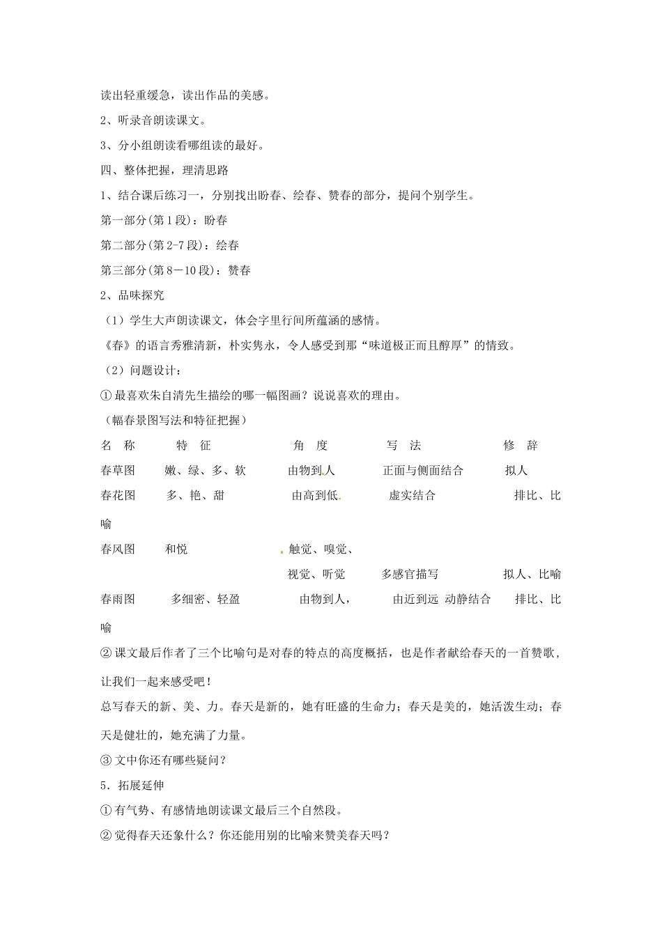 广东省东莞市可园中学七年级语文上册《第11、12课 春、济南的冬天》合教案 人教新课标版_第2页