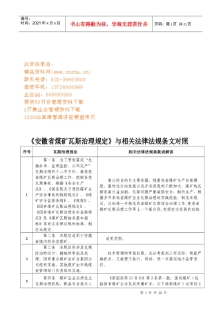 安徽省煤矿瓦斯治理条例与相关法律法规
