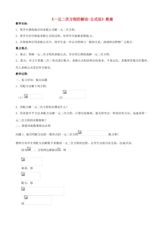 新疆兵团第五师八十八团学校九年级数学下册《一元二次方程的解法-公式法》教案 新人教版