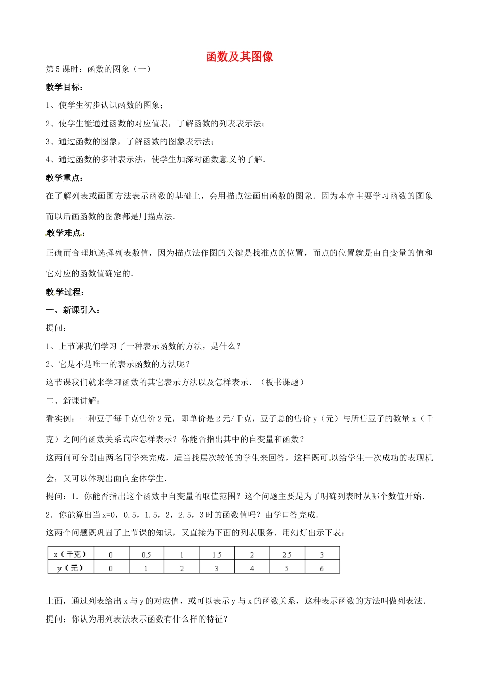 中考数学总复习 第十三章 函数及其图象 第5课时 函数的图像教案-人教版初中九年级全册数学教案_第1页