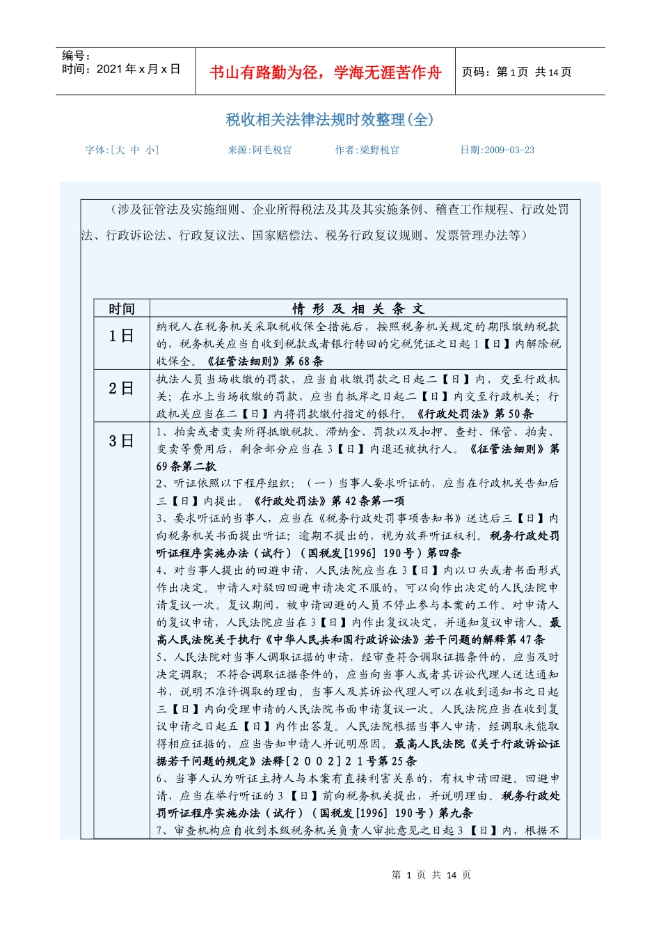 税收相关法律法规时效整理_第1页