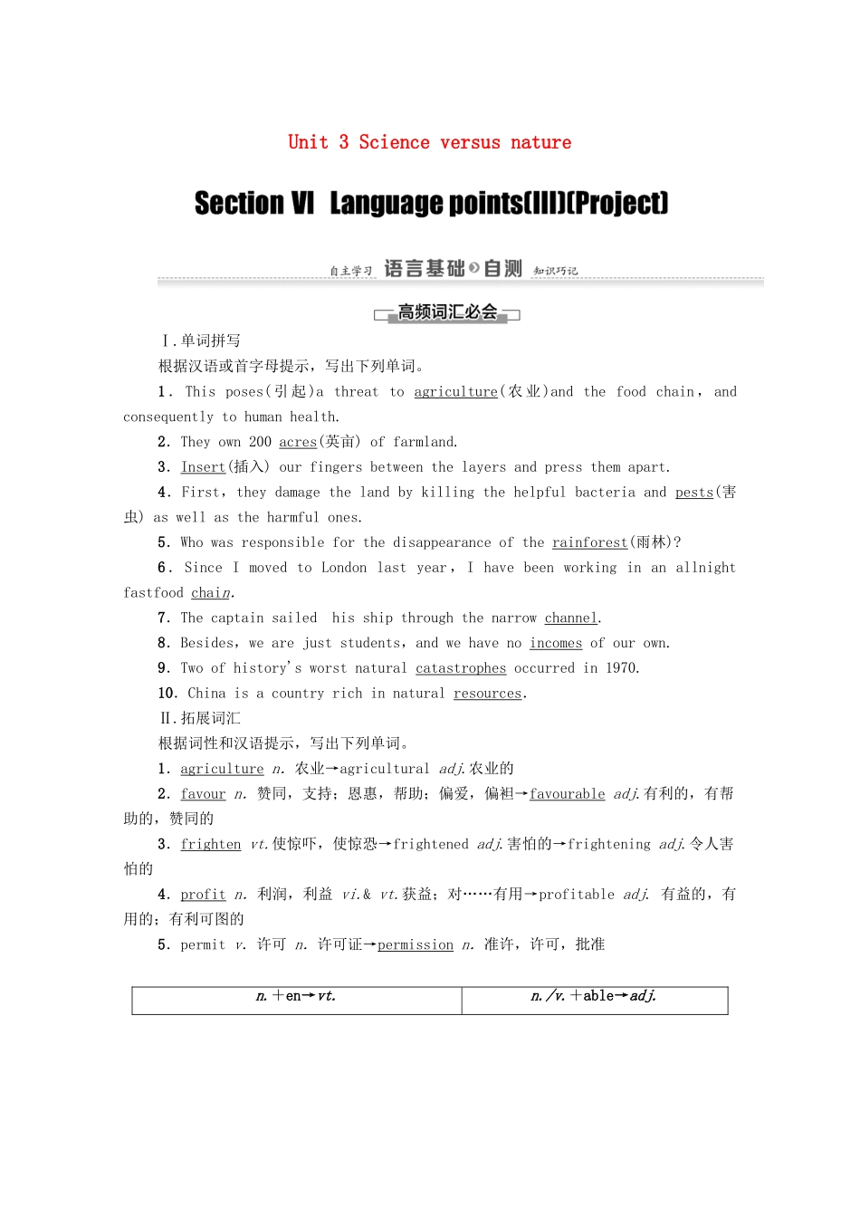 高中英语 Unit 3 Science versus nature Section Ⅵ Language points（Ⅲ）（Project）（教师用书）教案 牛津译林版必修5-牛津版高二必修5英语教案_第1页
