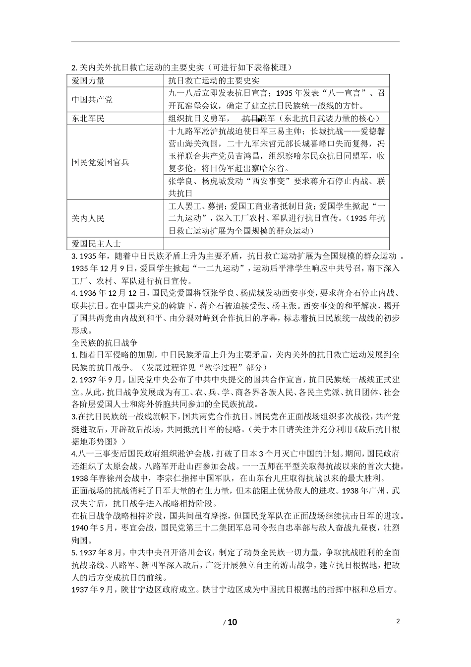 高中历史 专题二 近代中国维护国家主权的斗争第3节《伟大的抗日战争》参考教案1 人民版必修1_第2页