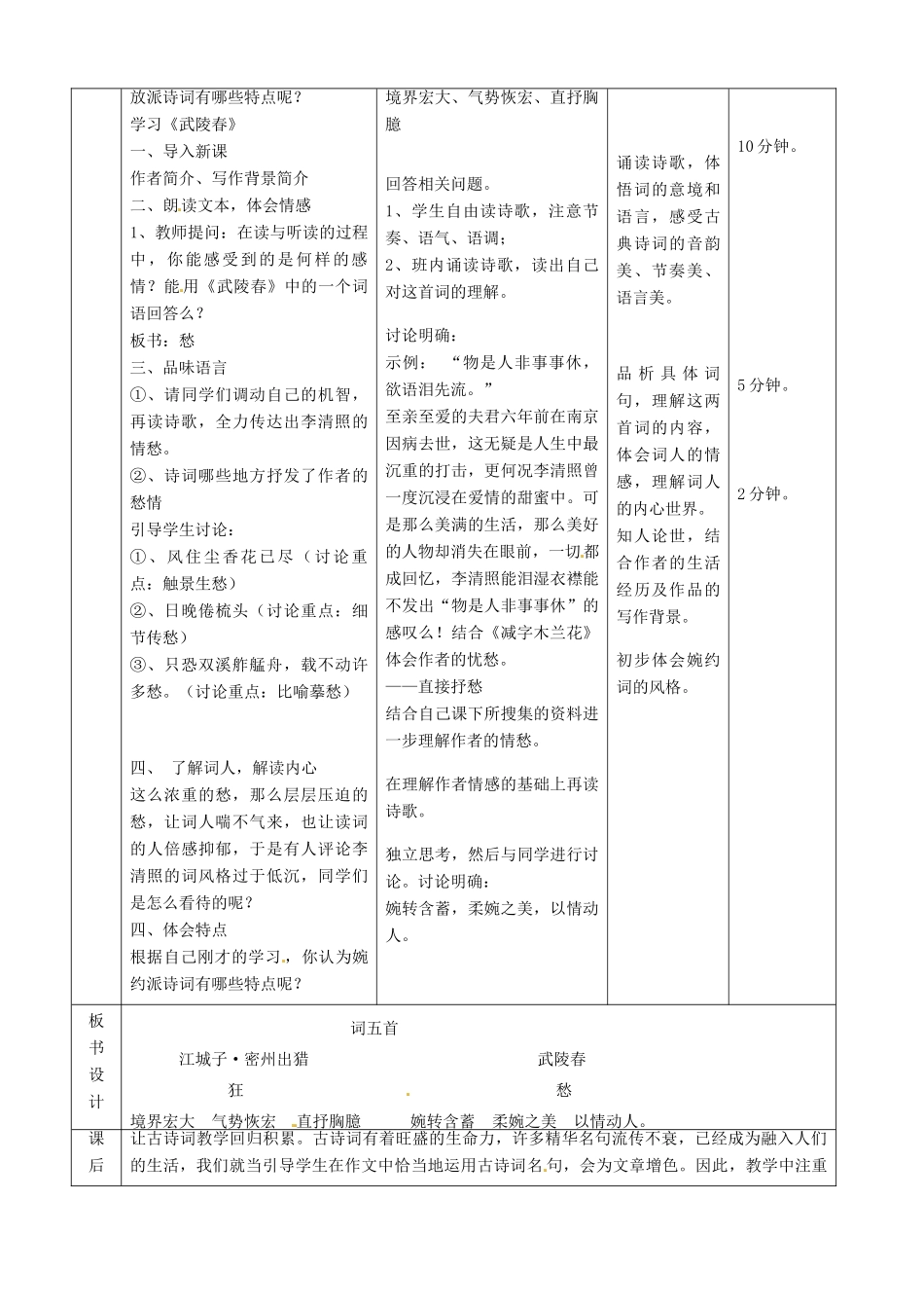 北京市顺义区大孙各庄中学七年级语文上册 第25课《江城子 密州出猎》、《武陵春》教案 新人教版_第3页