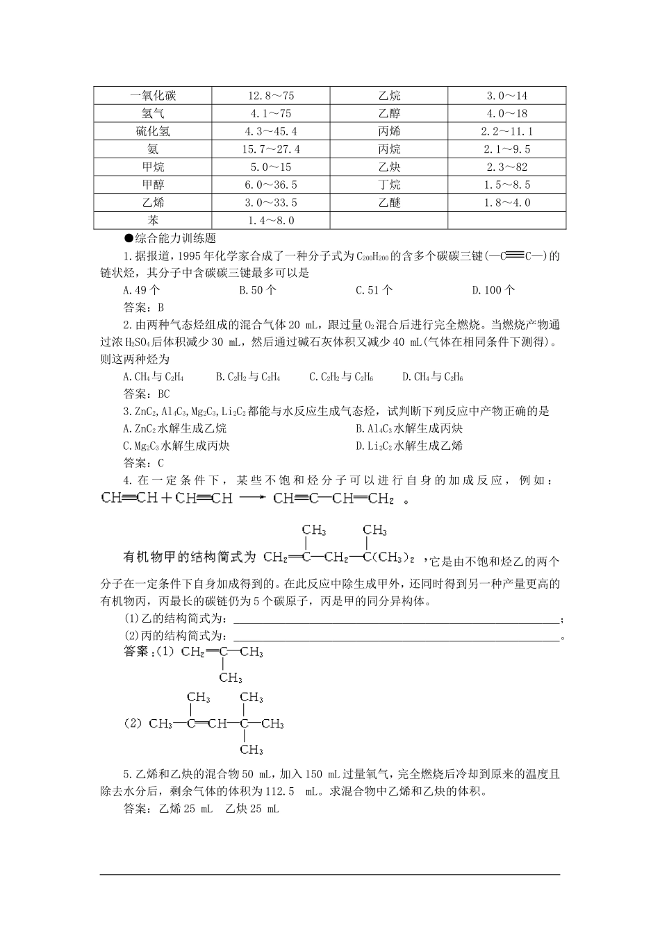 高中化学（大纲版）第二册 第五章  烃 第四节乙炔炔烃(备课资料)_第3页