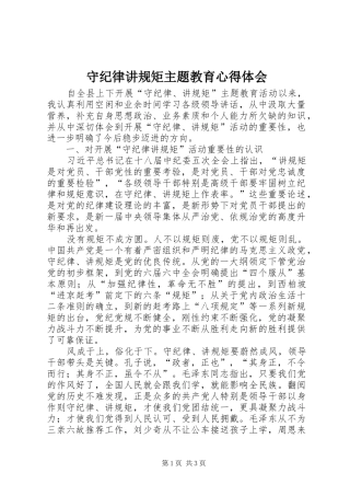 守纪律讲规矩主题教育心得体会