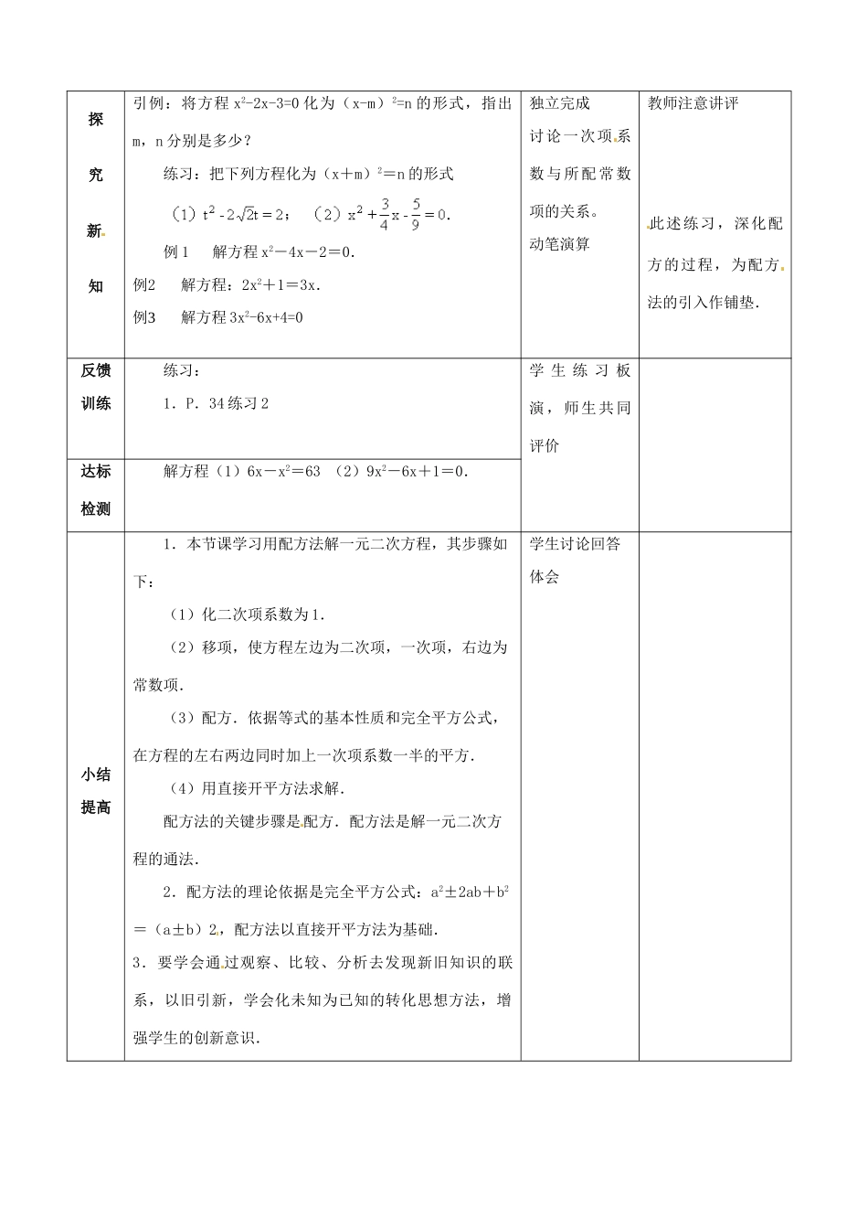 山东省邹平县实验中学九年级数学上册《22.1 一元二次的解法-配方法（2）》教学案 新人教版_第2页