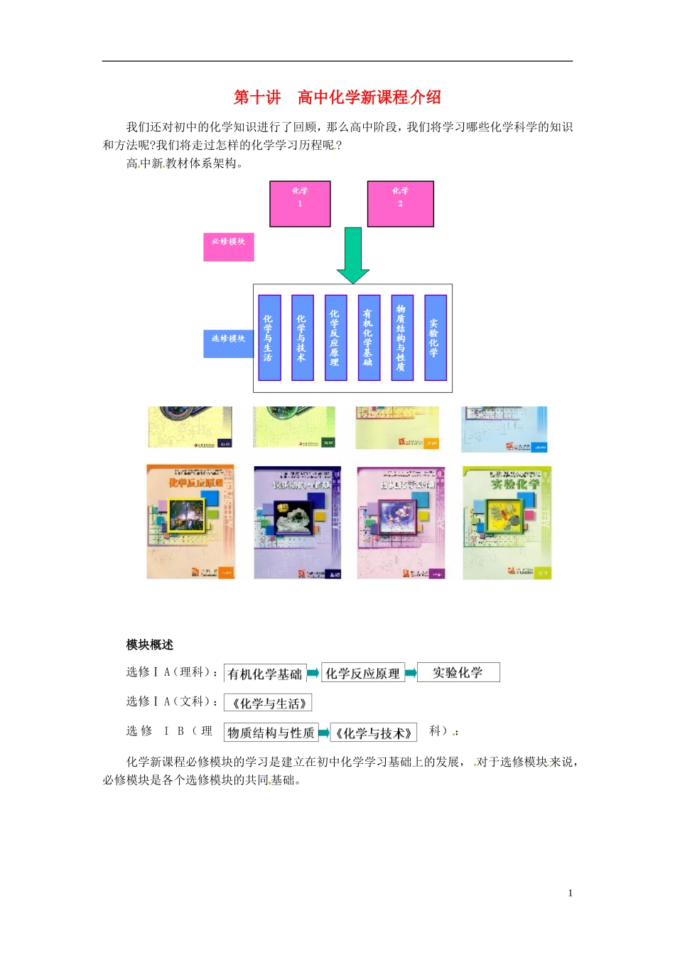 高中化学新课程介绍讲义-人教版高一全册化学教案_第1页