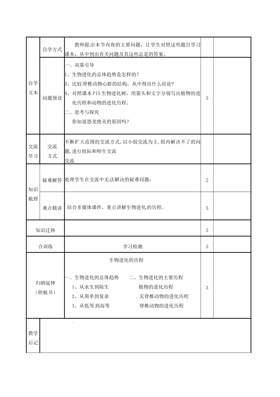 山东省邹平县实验中学八年级生物下册《5.1.3 生物进化的历程》教案 新人教版_第3页