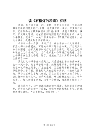 读《石榴灯的秘密》有感
