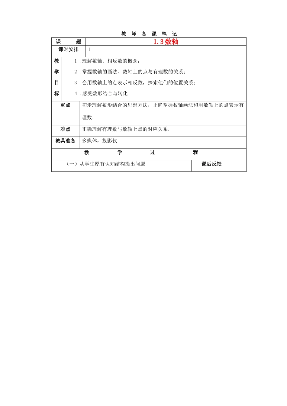 浙江省宁波市北仑区江南中学七年级数学《13 数轴》教案 _第1页