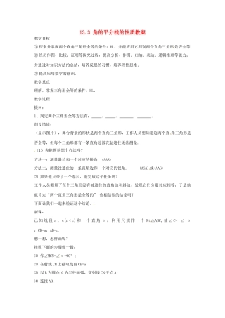 新疆兵团第五师八十八团学校八年级数学下册 13.3 角的平分线的性质教案 新人教版