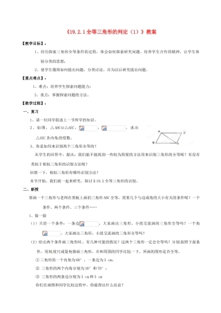 四川省盐边县红格中学八年级数学下册《19.2.1全等三角形的判定》教案 华东师大版