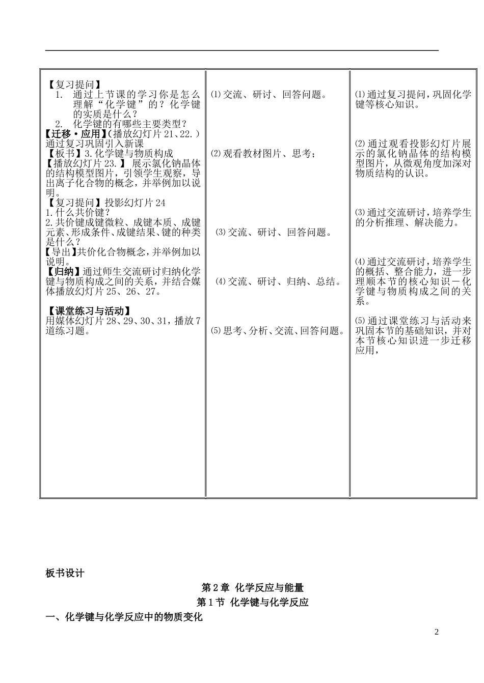高中化学 2.1.2化学键与化学反应教案 鲁教版必修2_第2页