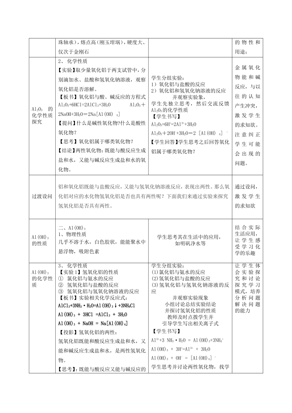 高中化学 第四章 第2节 铝 金属材料 第1课时 铝的重要化合物教案 鲁科版必修1-鲁科版高一必修1化学教案_第2页