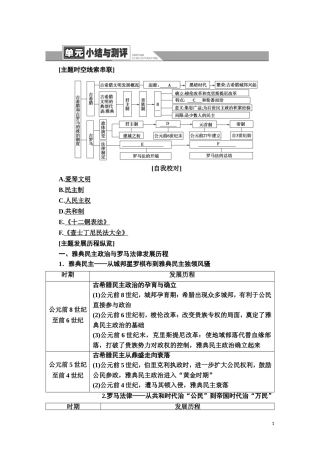 高中历史 第2单元 古希腊和古罗马的政治制度单元小结与测评教师用书 岳麓版必修1-岳麓版高一必修1历史教案