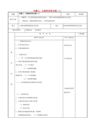 中考生物 专题八 生物的有性生殖复习教案（1） 苏科版-苏科版初中九年级全册生物教案